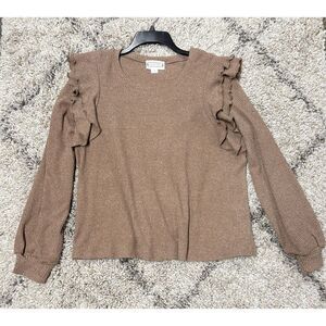 Loveriche Women’s Tan Mocha Ruffle Long Sleeve Top Size 1X NEW